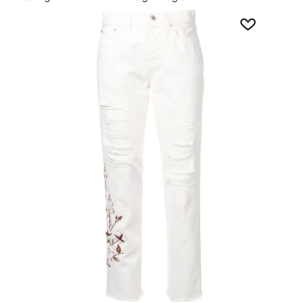 Off-White brand Women's Distressed White Jeans with Floral Detail